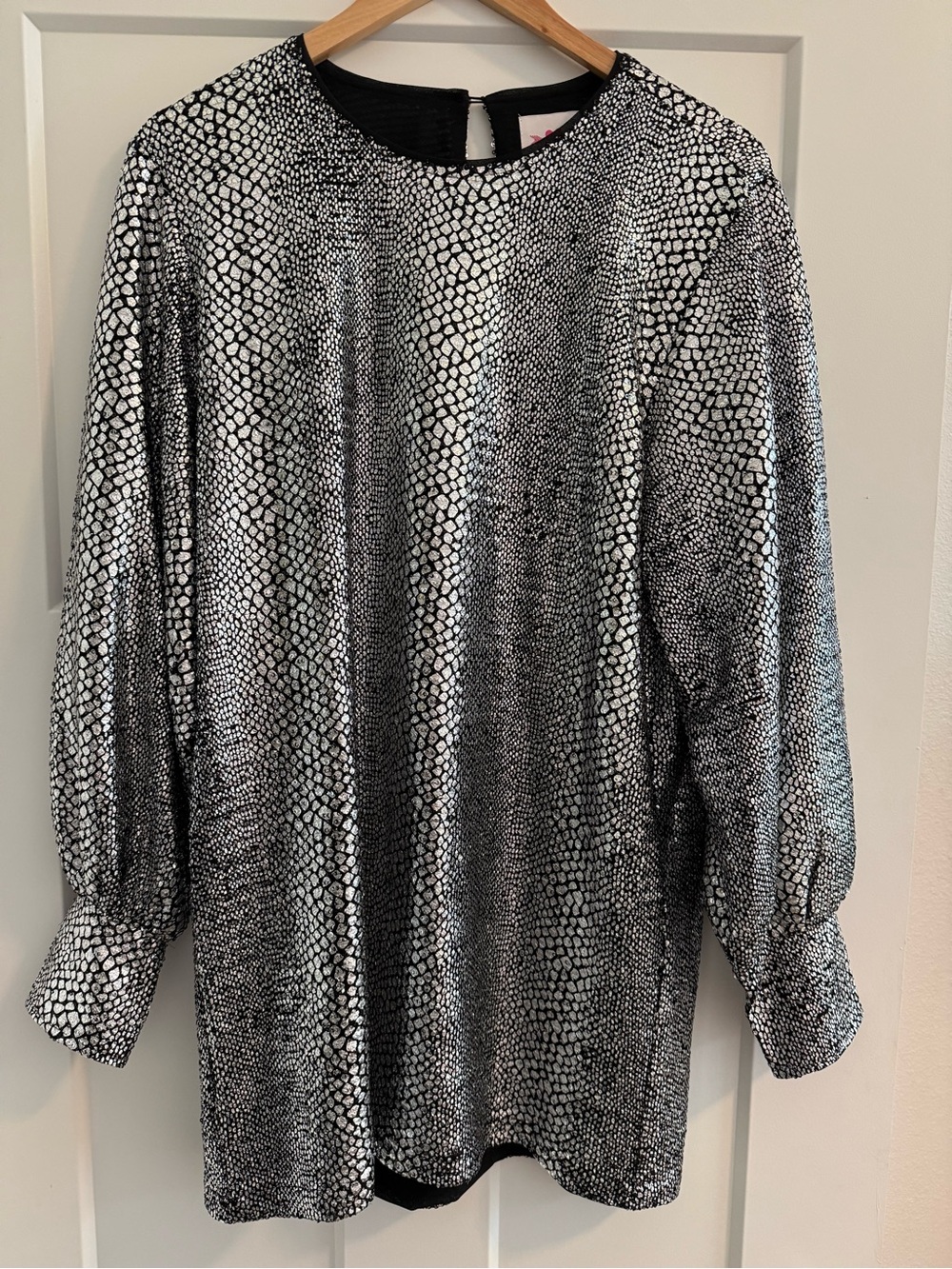 Buddy Love Black & Silver Metallic Pattern Long Sleeve Dress